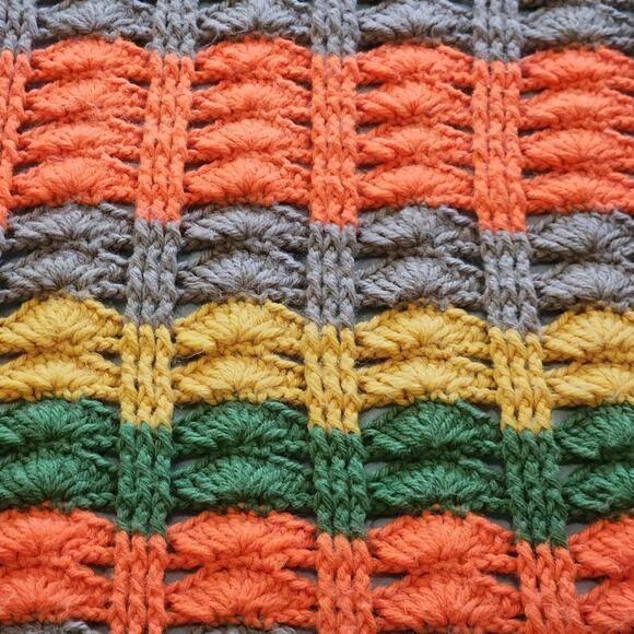 Afghan Throw Blanket Yellow Orange Green 70s Fall Handcrafted Vintage Grannycore - Picture 3 of 4
